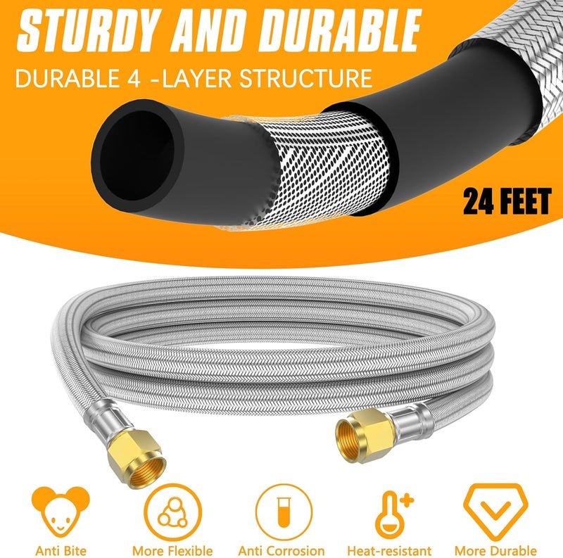 MEFUN 24 Ft High Pressure Braided Propane Hose Extension with Conversion Coupling: 3/8" Flare to 1/2" Female, 1/4" Male, 1/8" NPT Male, for BBQ, Fire Pit,Heater - Image 5